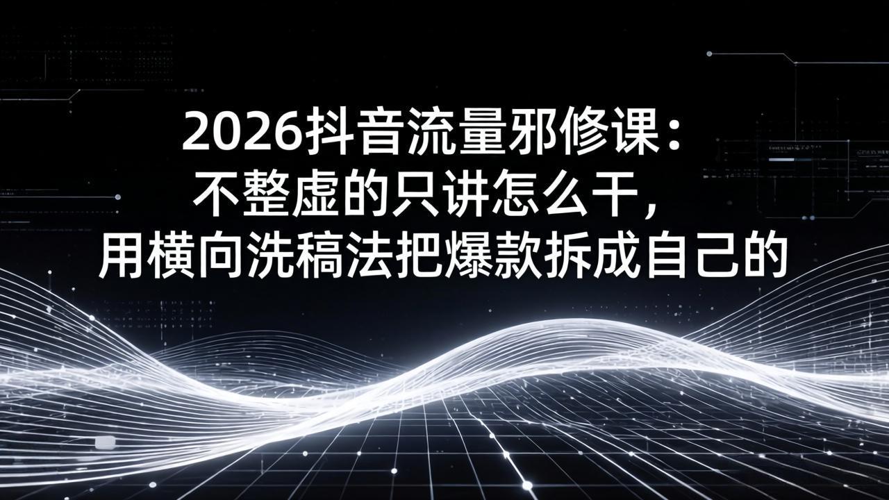 (17725期)2026抖音流量邪修课:不整虚的只讲怎么干,用横向洗稿法把爆款拆成自己的-宇文网创