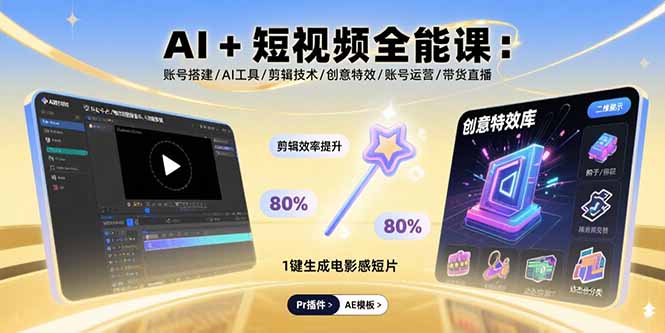 （15862期）AI+短视频全能课：账号搭建/AI工具/剪辑技术/创意特效/账号运营/带货直播-宇文网创