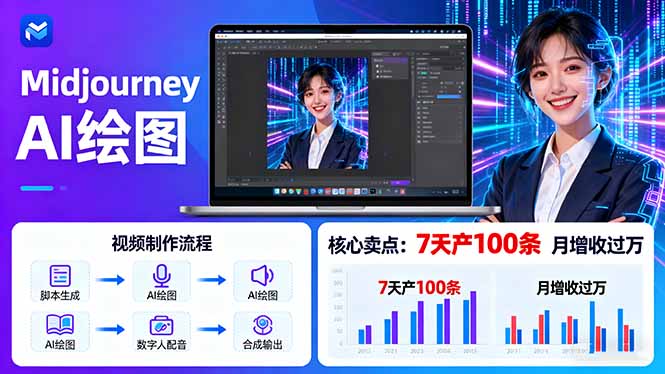 （16049期）AI绘图照片开口说话视频制作：Midjourney+数字人，7天产100条月增收过万-宇文网创