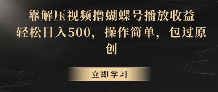 靠解压视频撸蝴蝶号播放收益，轻松日入500，操作简单，包过原创【揭秘】-宇文网创