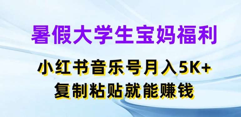暑假大学生宝妈福利，小红书音乐号月入5000+，复制粘贴就能赚钱【揭秘】-宇文网创