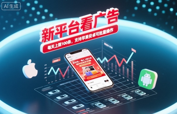 新平台看广告，养好机一条0.3到5米，每天上限100条，支持苹果安卓可批量操作-宇文网创