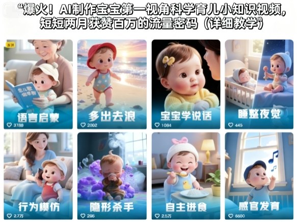 爆火！AI制作宝宝第一视角科学育儿小知识视频，短短两月获赞百万的流量密码（详细教学）-宇文网创
