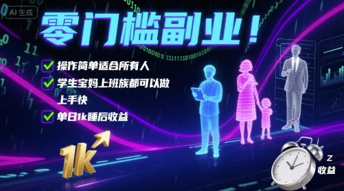 零门槛副业！操作简单适合所有人，学生宝妈上班族都可以做，上手快，单日1k睡后收益【揭秘】-宇文网创