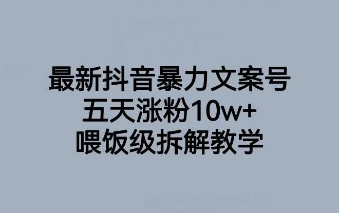 最新抖音暴力文案号，五天涨粉10w+，喂饭级拆解教学-宇文网创