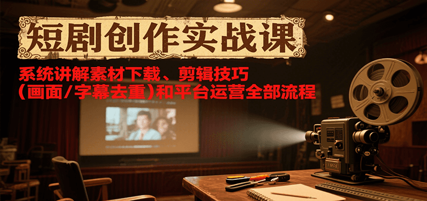 短剧创作实战课，系统讲解素材下载、剪辑技巧（画面/字幕去重）和平台运营全部流程-宇文网创
