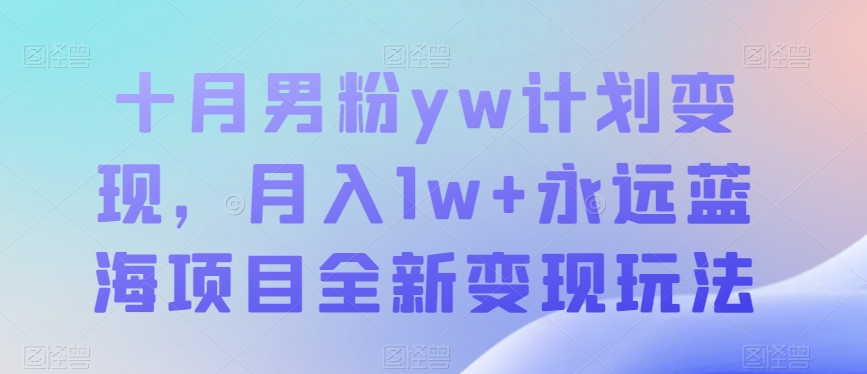 十月男粉yw计划变现，月入1w+永远蓝海项目全新变现玩法【揭秘】-宇文网创