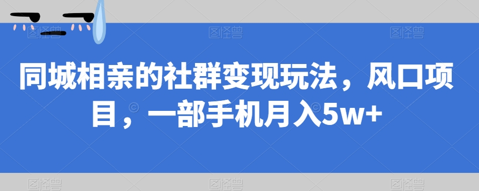同城相亲的社群变现玩法，风口项目，一部手机月入5w+【揭秘】-宇文网创