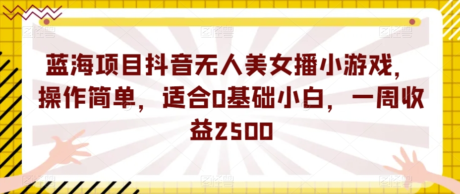 蓝海项目抖音无人美女播小游戏，操作简单，适合0基础小白，一周收益2500【揭秘】-宇文网创