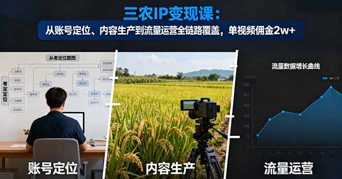 （16229期）三农IP变现课：从账号定位、内容生产到流量运营全链路覆盖，单视频佣金2w+-宇文网创