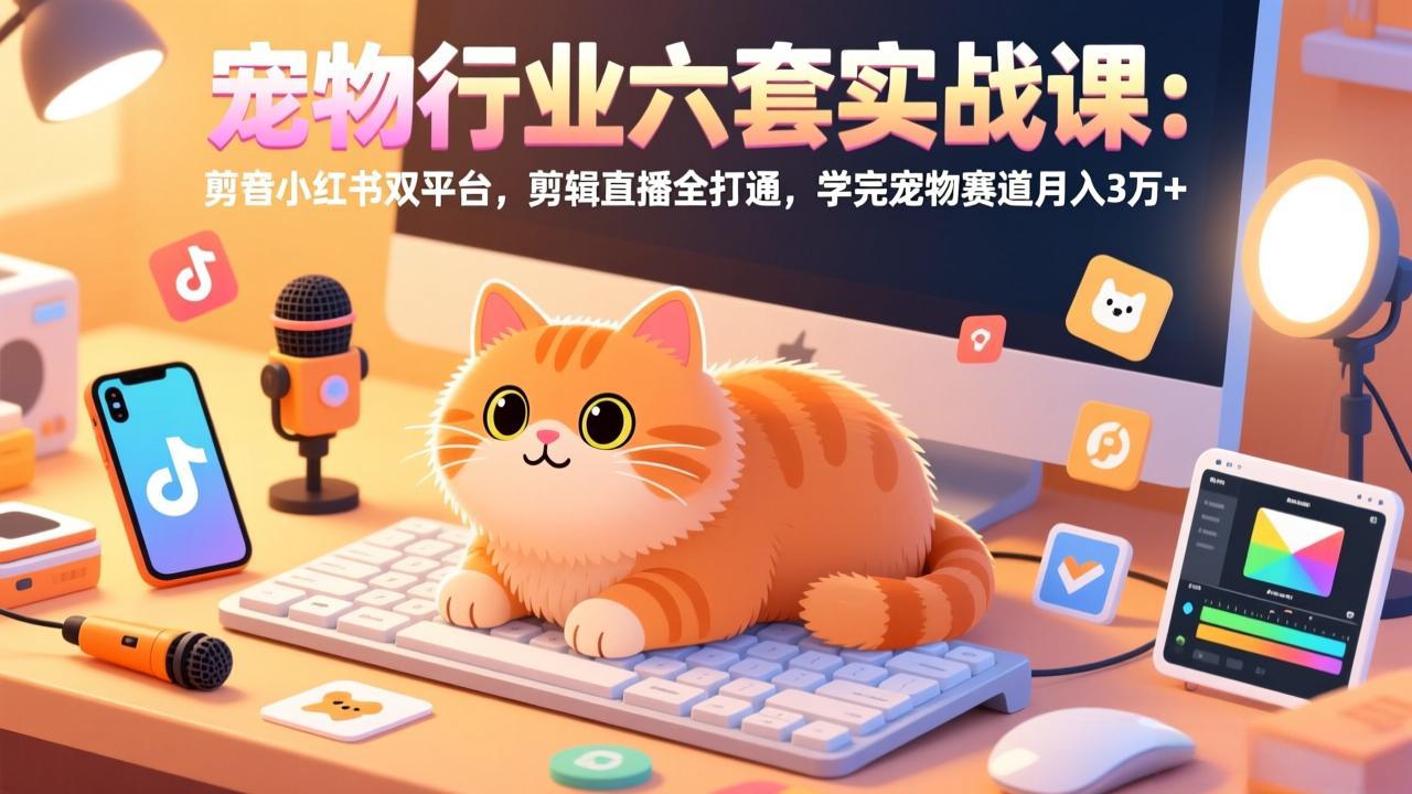 （17411期）宠物行业六套实战课：抖音小红书双平台，剪辑直播全打通，学完宠物赛道月入3万+-宇文网创