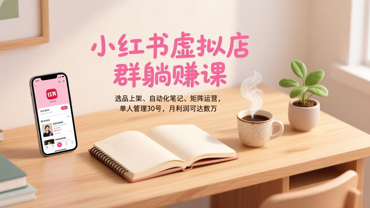 （17072期）小红书虚拟店群躺赚课，选品上架、自动化笔记、矩阵运营，单人管理30号，月利润可达数万-宇文网创