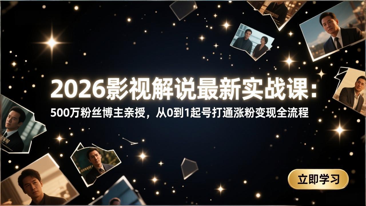 （17530期）2026影视解说最新实战课：500万粉丝博主亲授，从0到1起号打通涨粉变现全流程-宇文网创
