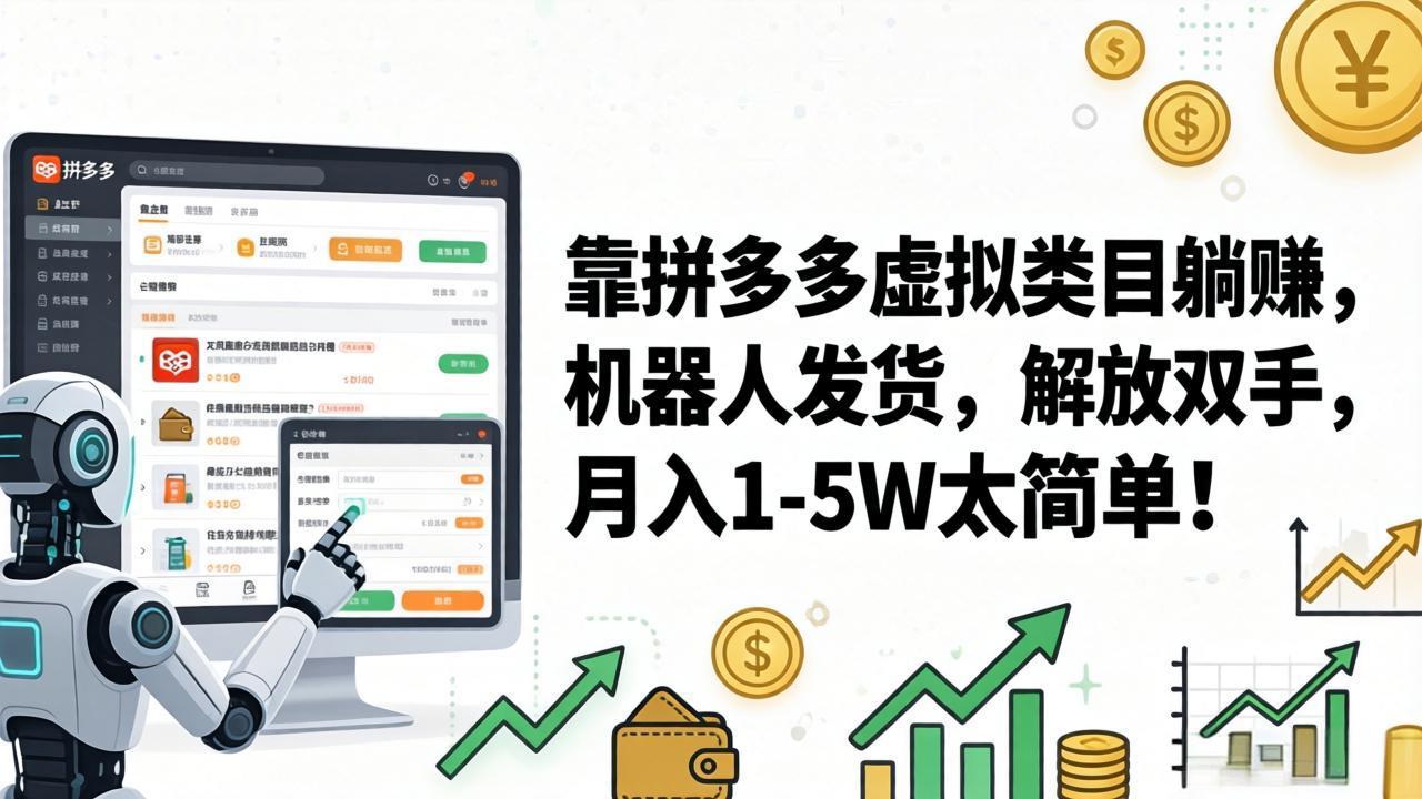 （17797期）靠拼多多虚拟类目躺赚，机器人发货，解放双手，月入 1‑5W 太简单！-宇文网创