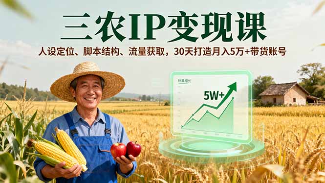 （16044期）三农IP变现课，人设定位、脚本结构、流量获取，30天打造月入5万+带货账号-宇文网创