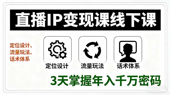 （16065期）直播IP变现课线下课，定位设计、流量玩法、话术体系，3天掌握年入千万密码-宇文网创