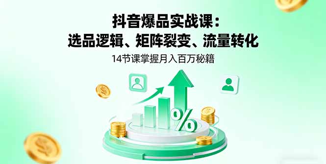 （16112期）抖音爆品实战课：选品逻辑、矩阵裂变、流量转化，14节课掌握月入百万秘籍-宇文网创