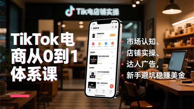 （16818期）TikTok电商从0到1体系课，市场认知、店铺实操、达人广告，新手避坑稳赚美金-宇文网创