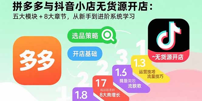 （15805期）拼多多与抖音小店无货源开店：五大模块+8大章节，从新手到进阶系统学习-宇文网创