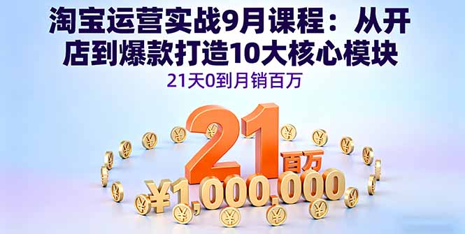 （16101期）淘宝运营实战9月课程：从开店到爆款打造10大核心模块，21天0到月销百万-宇文网创