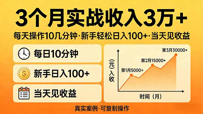 (17639期)3个月实战收入3万+,每天操作10几分钟,新手轻松日入100+,当天见收益-宇文网创