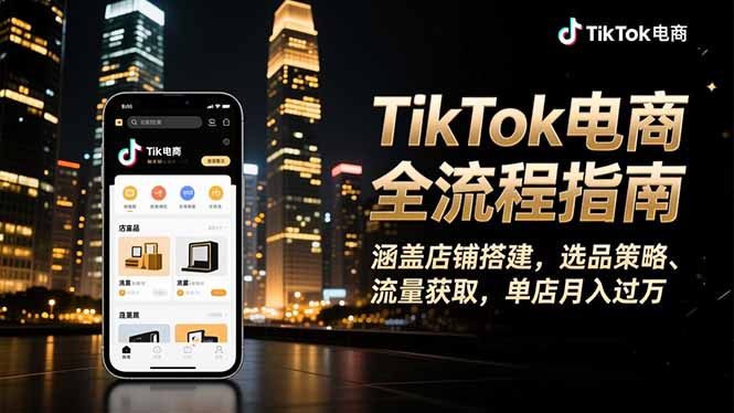 （16524期）TikTok电商全流程指南，涵盖店铺搭建、选品策略、流量获取，单店月入过万-宇文网创