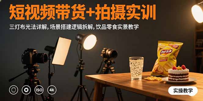（15540期）短视频带货+拍摄实训：三灯布光法详解,场景搭建逻辑拆解,饮品零食实景教学-宇文网创