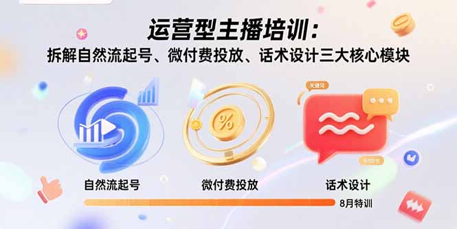（15654期）运营型主播培训：拆解自然流起号、微付费投放、话术设计三大核心模块-8月-宇文网创
