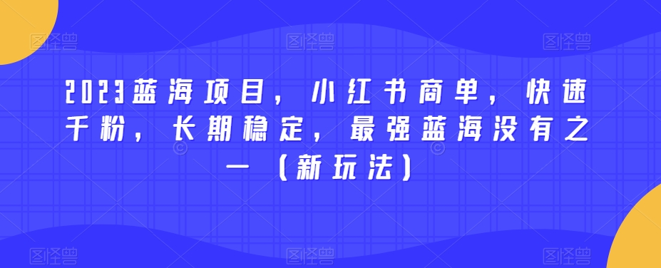 2023蓝海项目，小红书商单，快速千粉，长期稳定，最强蓝海没有之一（新玩法）-宇文网创
