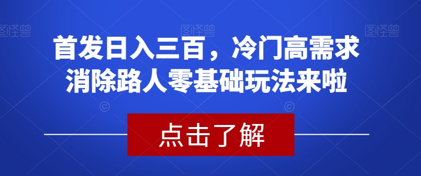 首发日入三百，冷门高需求消除路人零基础玩法来啦【揭秘】-宇文网创