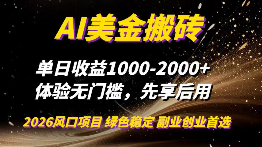 （16972期）AI美金搬砖，单日收益1000-2000+，2025风口项目，可以副业，可以全职，可以工作室放大-宇文网创