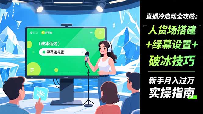 （16605期）直播冷启动全攻略:人货场搭建+绿幕设置+破冰技巧，新手月入过万实操指南-宇文网创