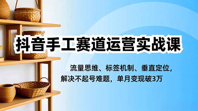 （16667期）抖音手工赛道运营实战课，流量思维、标签机制、垂直定位，解决不起号难题，单月变现破3万-宇文网创