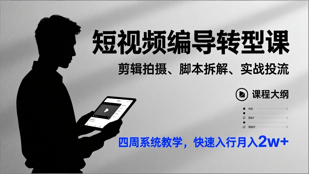（17062期）短视频编导转型课，剪辑拍摄、脚本拆解、实战投流，四周系统教学，快速入行月入2w+-宇文网创