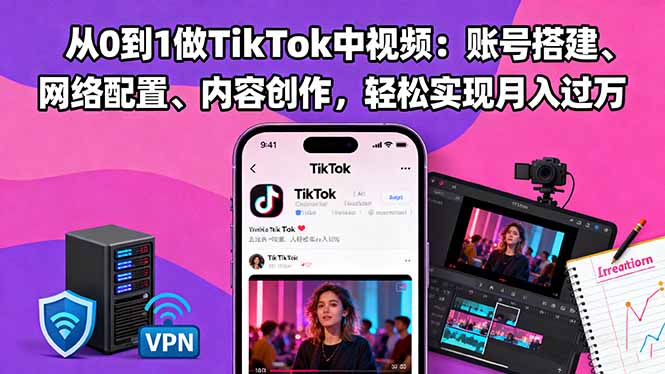 （16461期）从0到1做TikTok中视频：账号搭建、网络配置、内容创作，轻松实现月入过万-宇文网创