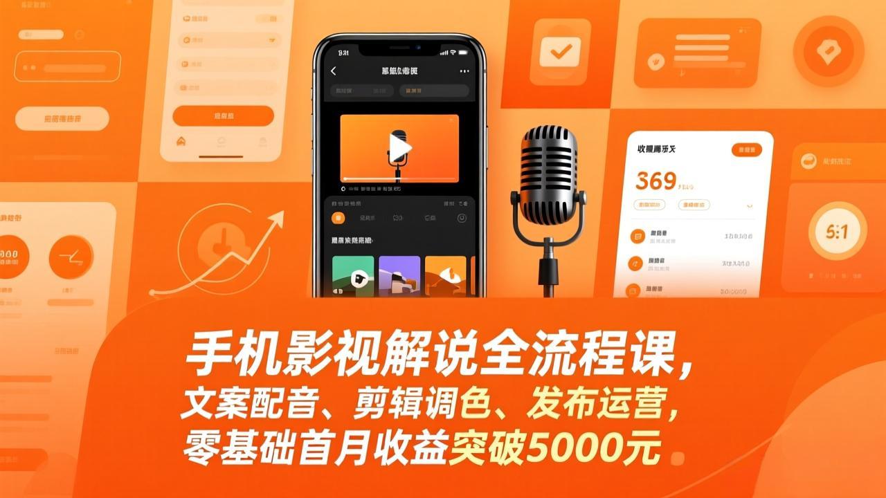 （17391期）手机影视解说全流程课，文案配音、剪辑调色、发布运营，零基础首月收益突破5000元-宇文网创