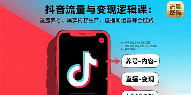 （15824期）抖音流量与变现逻辑课：覆盖养号、爆款内容生产、直播间运营等全链路-宇文网创