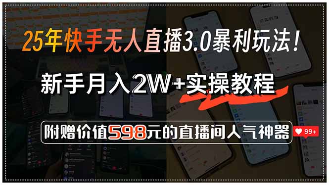 （15335期）25年快手无人直播3.0暴利玩法！，新手月入2W+实操教程，附赠价值598元…-宇文网创