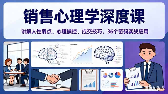 （16456期）销售心理学深度课，讲解人性弱点、心理操控、成交技巧，36个密码实战应用-宇文网创