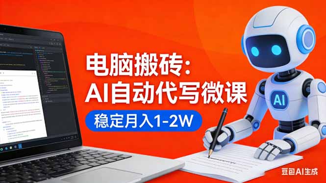 (17582期)电脑搬砖:AI自动代写微课,稳定月入1-2W,提供接单渠道,0门槛小白可做!-宇文网创