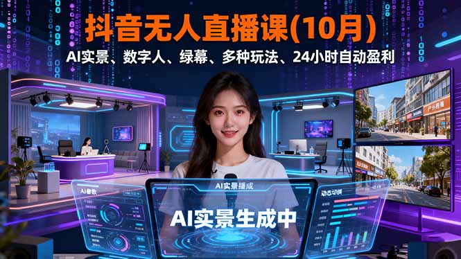 （16355期）抖音无人直播课(10月)，AI实景、数字人、绿幕、多种玩法、24小时自动盈利-宇文网创