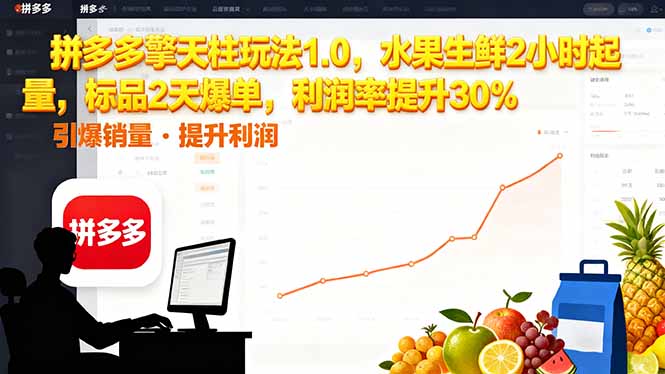 (16429期)拼多多 擎天柱玩法1.0,水果生鲜2小时起量,标品2天爆单,利润率提升30%-宇文网创