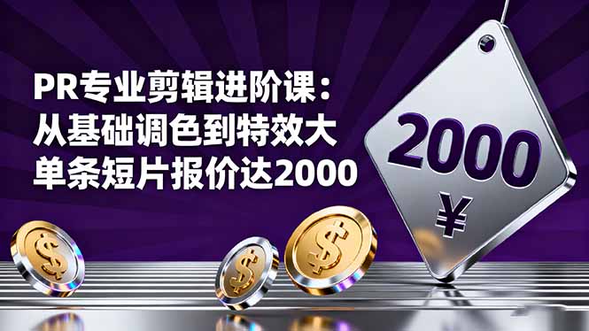 （16381期）PR专业剪辑进阶课：从基础调色到特效大片的进阶技能，单条短片报价达2000-宇文网创