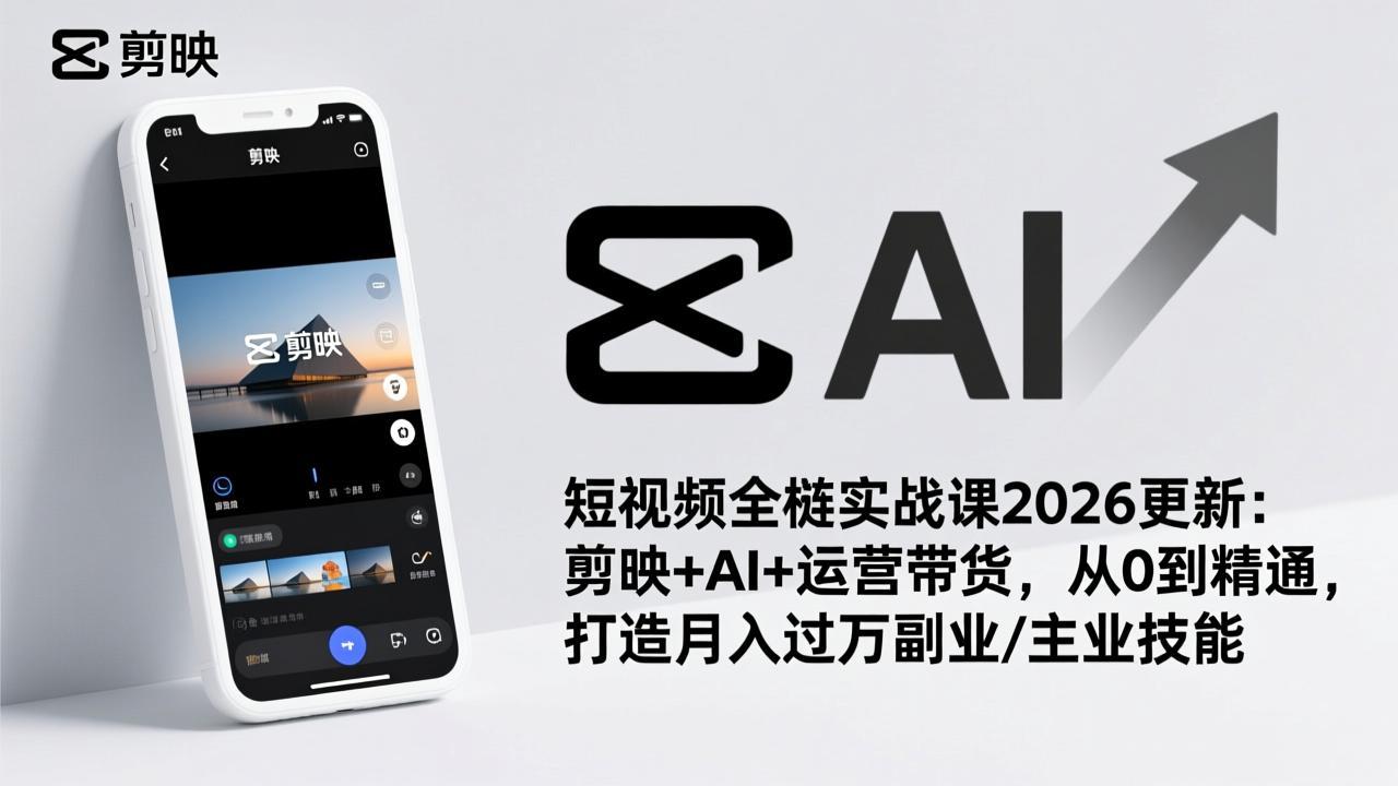（17231期）短视频全栈实战课2026更新：剪映+AI+运营带货，从0到精通，打造月入过万副业/主业技能-宇文网创