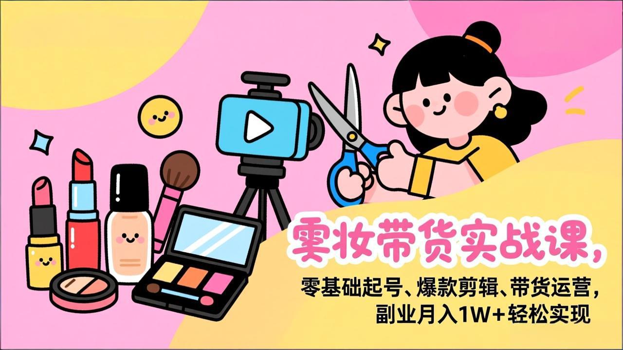 （17189期）美妆带货实战课，零基础起号、爆款剪辑、带货运营，副业月入1W+轻松实现-宇文网创