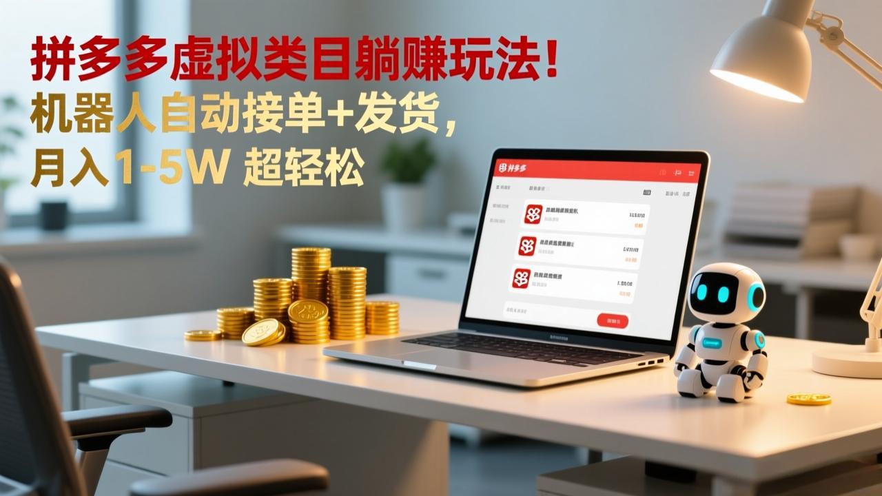 （17174期）多多虚拟类目躺赚玩法！机器人自动接单+发货，月入 1-5W 超轻松-宇文网创