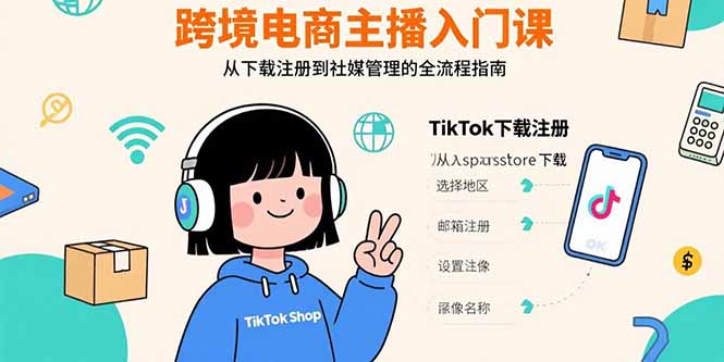 （15708期）跨境电商主播入门课，TikTok下载注册，支付工具配置，社媒账号管理全流程-宇文网创