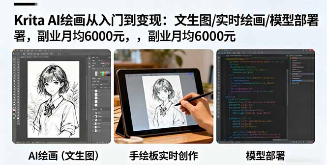 （16222期）Krita AI绘画从入门到变现：文生图/实时绘画/模型部署，副业月均6000元-宇文网创