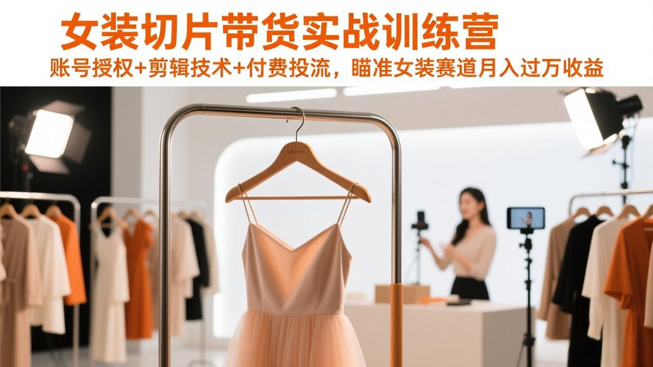 （17357期）女装切片带货实战训练营，账号授权+剪辑技术+付费投流，瞄准女装赛道月入过万收益-宇文网创