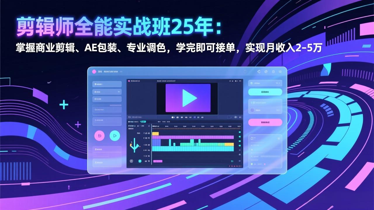 （17294期）剪辑师全能实战班25年：掌握商业剪辑、AE包装、专业调色，学完即可接单，实现月收入2-5万-宇文网创